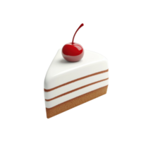 Cartoon slice of cake in 3D style with cherry garnish on top Isolated on transparent Background png