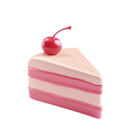 Playful 3D cartoon cake slice with whipped topping and cherry Isolated on transparent Background png