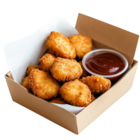 Crispy fried chicken nuggets and sauce in a takeout box Isolated on transparent Background png