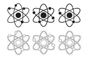 Three variations of a simple atom graphic in black and white. vector