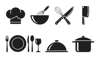 Simple Black and White Culinary Icons Set vector