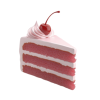 3D cartoon dessert slice of cake with a cherry on top design Isolated on transparent Background png
