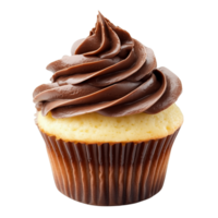 A delicious vanilla cupcake with a swirl of rich chocolate frosting, perfect for events, Isolated on transparent Background png