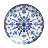 A Christmas plate set with delicate snowflake patterns, isolated on transparent background png