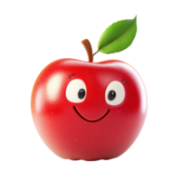 Fun and friendly 3D apple character with leaf and shiny finish Isolated on transparent Background png