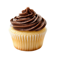 A delicious classic vanilla cupcake topped with a swirl of rich chocolate frosting isolated transparent Background png