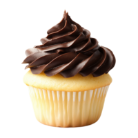 A delectable classic vanilla cupcake with chocolate frosting, great for sweet tooth cravings, Isolated on transparent Background png