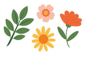 Minimalist Set of Flowers and Leaves, Simple and Elegant Botanical Elements for Modern Design, Nature-Inspired Decor, and Artistic Illustrations vector