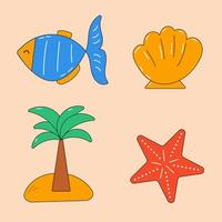 Set of four summer elements on a beige background vector