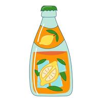 Bottle of lemonade with lemon and ice. Summer element. vector