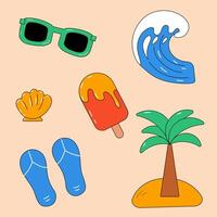 Summer elements with palm, wave, sunglasses and shell vector