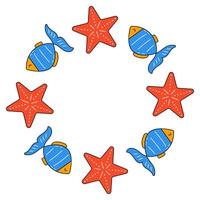Circle frame made of fish and starfish vector