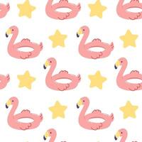 Seamless Summer Pattern with Flamingos and Stars, Tropical Birds and Fun Star Elements for Beach, Vacation, and Tropical Designs vector