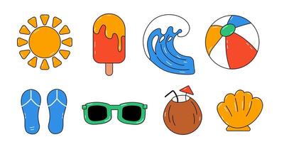 Set of summer elements on a white background vector