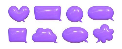 Inflated 3D speech bubbles with a reflective texture in various shapes and sizes create a vibrant display of conversation symbols vector