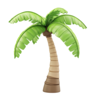 Cartoon 3D palm tree with green leaves and simple trunk Isolated on transparent Background png