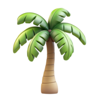 Close-up of cartoon 3D palm tree icon with green leaves and simple trunk Isolated on transparent Background png