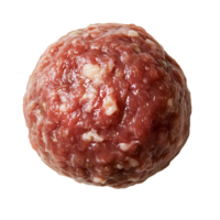 A close-up of a raw meatball placed on a pristine surface, isolated on transparent Background png