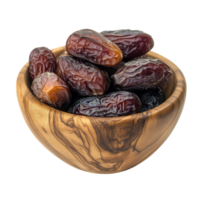 Close-up of rustic bowl with dried dates, isolated on transparent Background png
