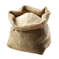 Close-up of a burlap sack with fine wheat flour grains visible and fabric texture Isolated on transparent Background png