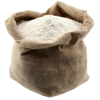 Close-up of a burlap sack filled with wheat flour showing texture and fine grains Isolated on transparent Background png