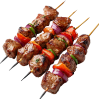 Grilled skewers of marinated meat from Russian cuisine on full display Isolated on transparent Background png