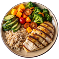 Protein-packed plate with grilled chicken and fresh greens Isolated on transparent Background png