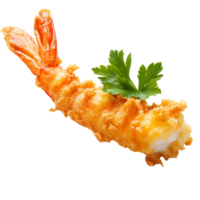 Gourmet battered prawn fried until crispy and topped with fresh parsley Isolated on transparent Background png
