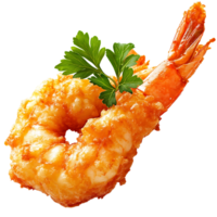 Crispy golden prawn tempura garnished with parsley in gourmet detail Isolated on transparent Background png