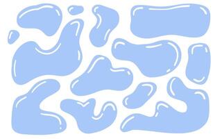 Set of liquid organic shapes, irregular forms, and abstract amoeba-like blobs. Blue psychedelic curvy and wavy figures. illustration of uneven round blot elements. vector