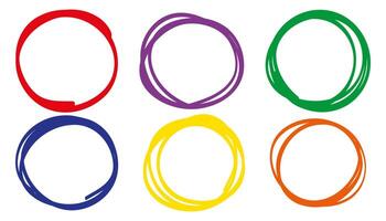 set of hand-drawn scribble circles with rough crayon brush strokes. Colorful doodle frames with grunge effect vector