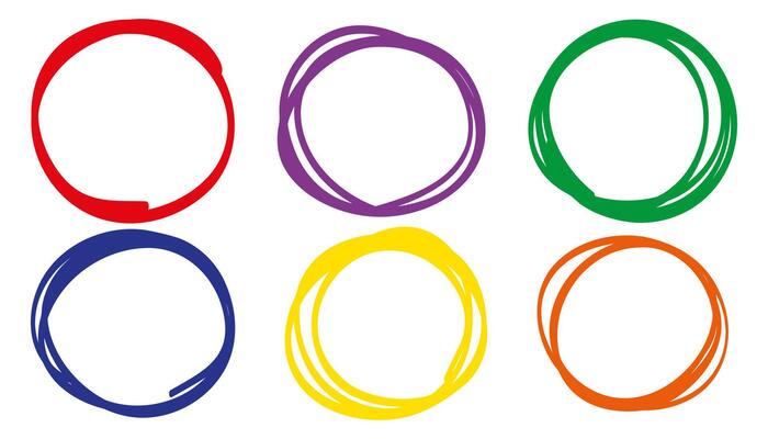 set of hand-drawn scribble circles with rough crayon brush strokes. Colorful doodle frames with grunge effect