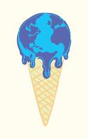 Illustration in stripped-down style of ice cream simulating the planet Earth melting. vector
