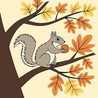 Cute Squirrel on Autumn Tree Branch vector
