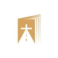 A cross on a road with a book in the background vector