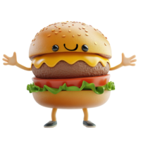 A happy animated cartoon hamburger smiling with open arms and shoes png