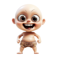 A cartoon infant with a wide smile and small plaid shorts png