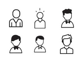 Set of Simple Black Line Art Male User Icons vector