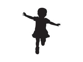 Silhouette of a child running with arms outstretched, expressing joy. vector