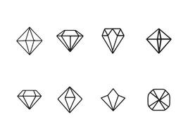 A set of minimalist, black line art illustrations of various diamond shapes. vector