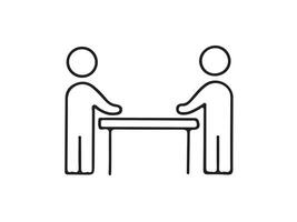 Two people facing each other at a table, representing a meeting or negotiation. vector