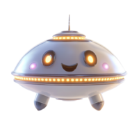 A friendly spaceship with lights and a smiling happy face png