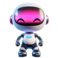A cheerful futuristic robot character smiling happily with digital face display png