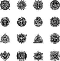 Collection of Masonic Beliefs Glyph Style Icons vector