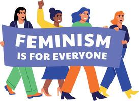 A flat style illustration of protesting women showing a demonstration vector