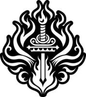 A sword and flame design on a white background vector
