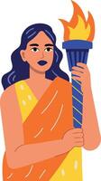 Flat style illustration of a female character holding freedom torch vector