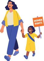 A flat style illustration of a mother protesting with her daughter vector