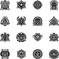 Collection of Ancient Masonic Glyph Icons vector