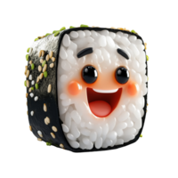A cute and smiling sushi roll character with expressive features png